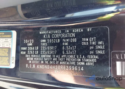 2024 Kia Carnival Mpv Lx Seat Package z USA, uszkodzony, nr VIN KNDNB4H3XR6399614